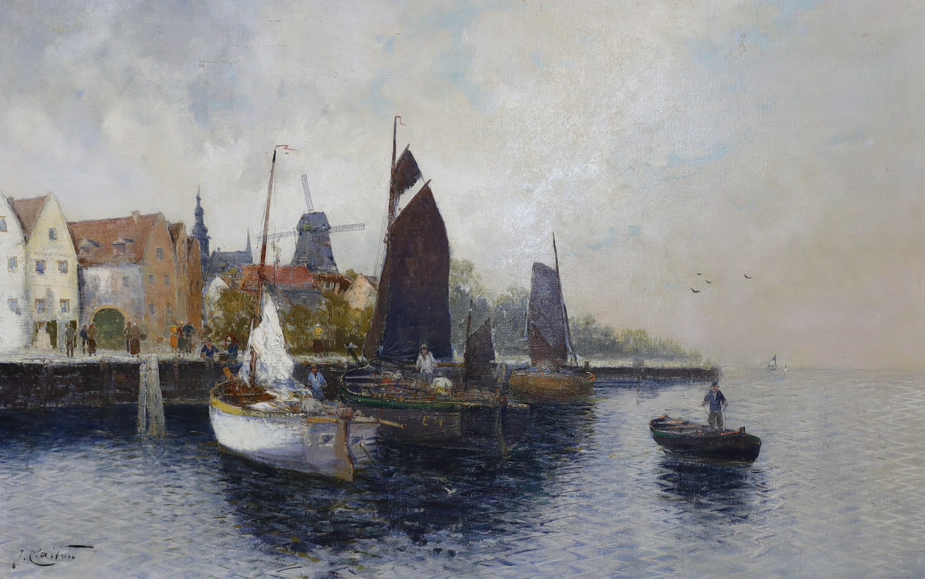 Joseph Hughes Clayton (1870-1930), oil on canvas, Dutch estuary scene with fishing boats, signed, 68 x 104cm